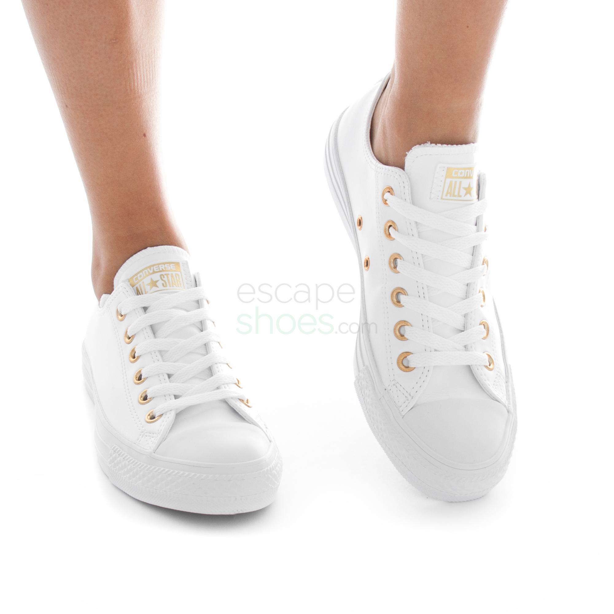 women's white and gold converse