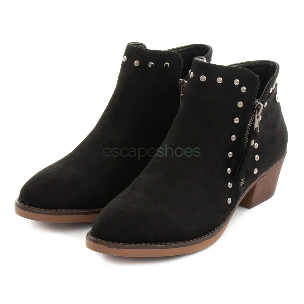 New Womens XTI Black 47519 Pu Boots Ankle Zip 