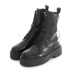 Boots TOMMY HILFIGER Patent Lace Up Flat Boot Black