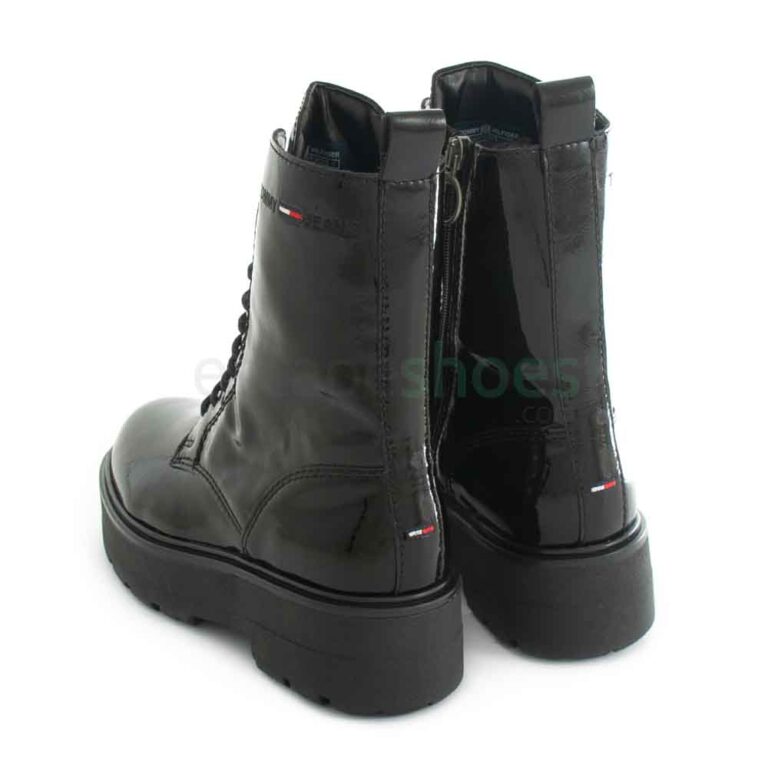 Boots TOMMY HILFIGER Patent Lace Up Flat Boot Black